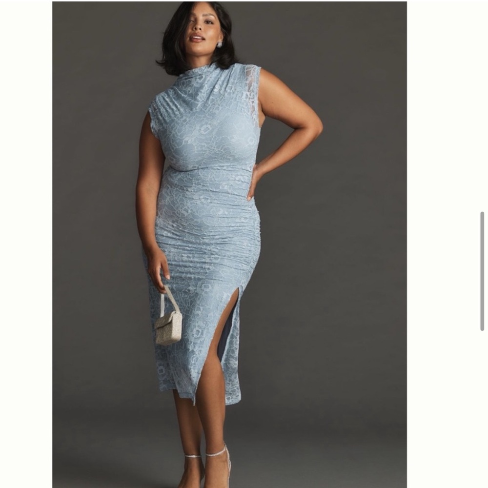 NWT Anthropologie The Maya Ruched Cowl-Neck Dress: Lace Edition Sky size XL - Picture 12 of 13